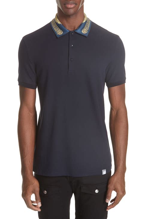 versace baroque collar piqué polo|Versace Men's Pastel Pique Polo Shirt w/ Baroque Collar.